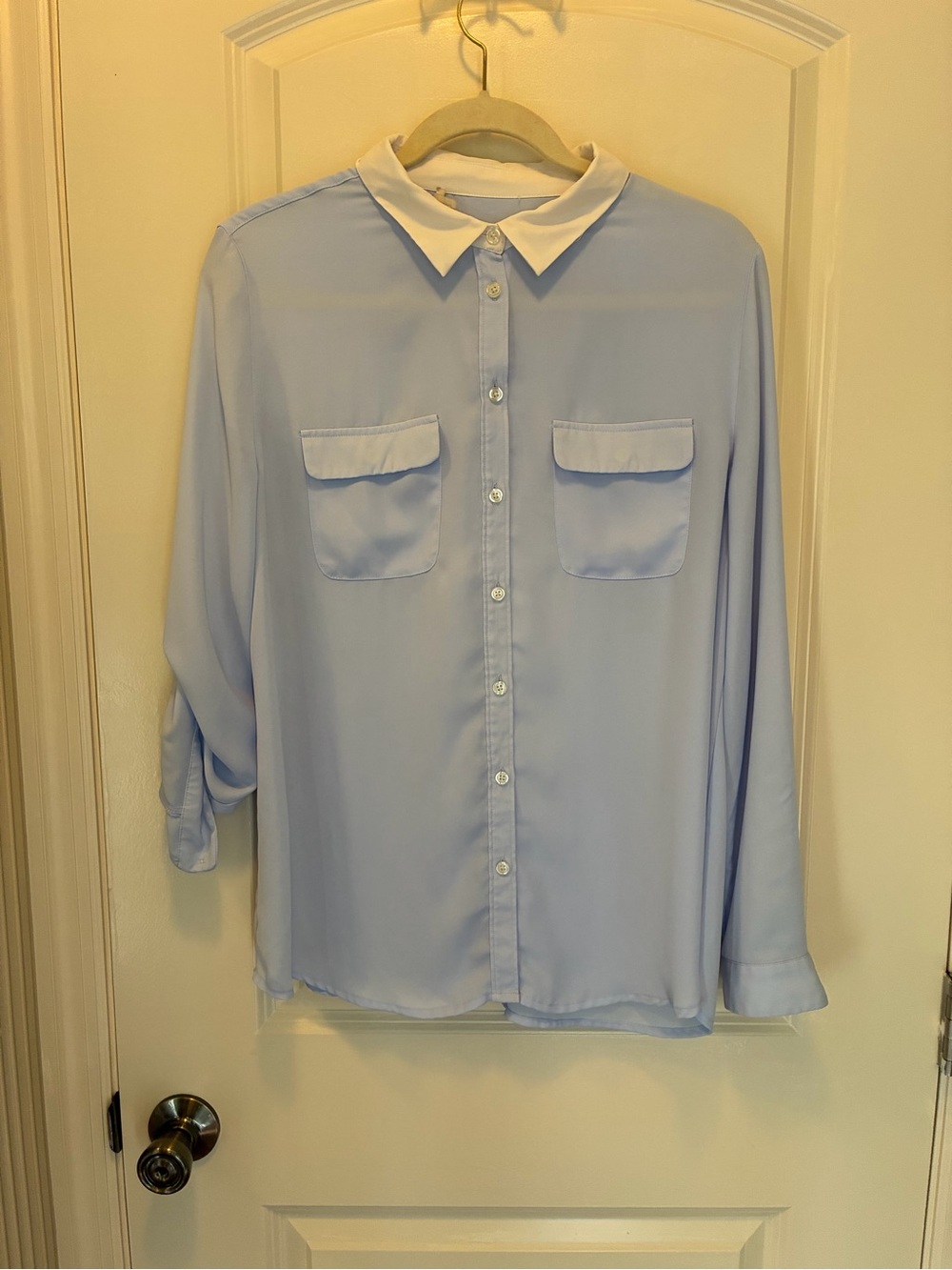 LOFT Light Blue Button-Up Shirt with White Collar